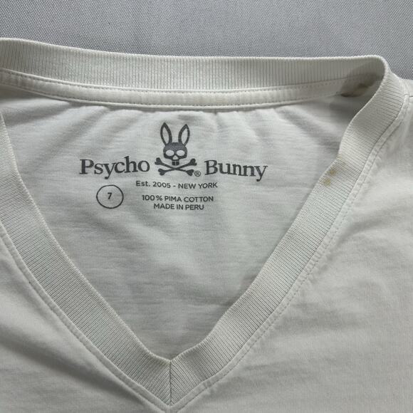 Psycho Bunny Men's T Shirt Size XL 7 Short Sleeve V Neck Embroidered Logo White - Picture 3 of 10